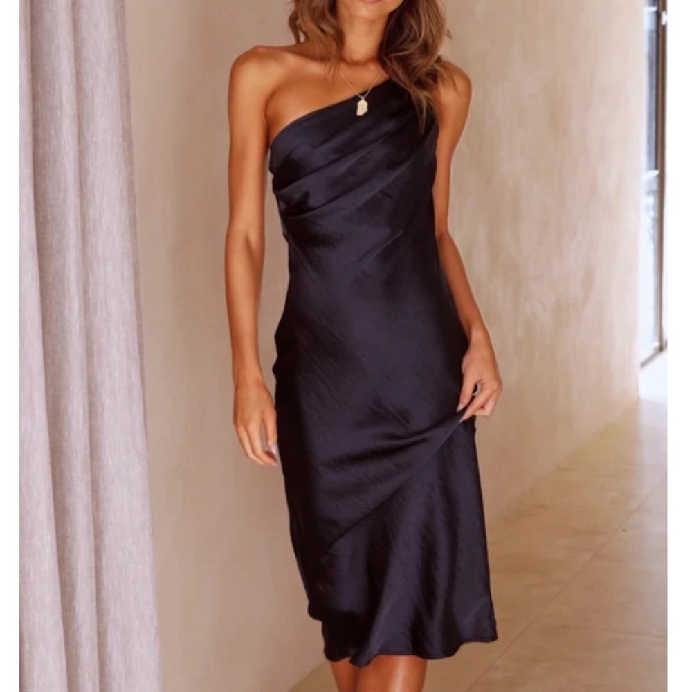 Navvy blue satin dress midi never worn - Picture 3 of 6